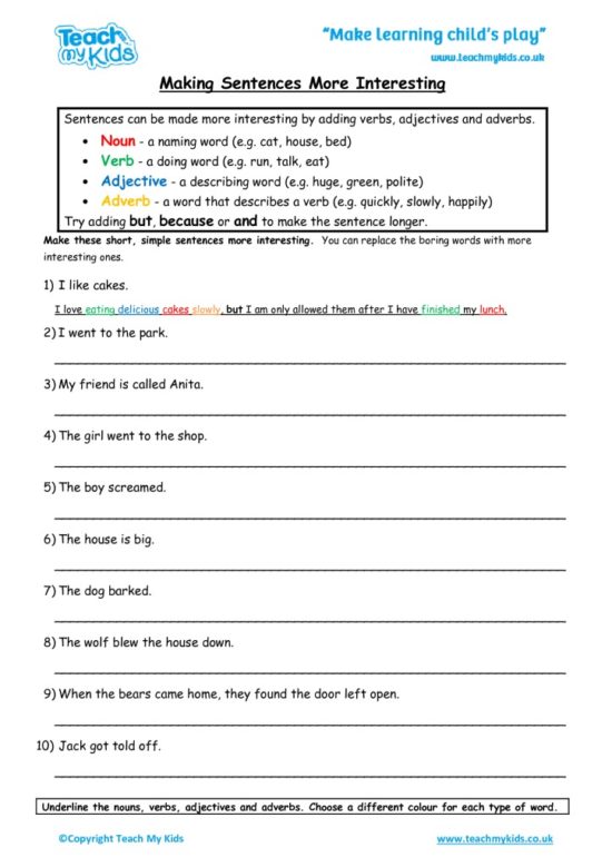 Worksheets for kids - making-senetnces-more-interesting