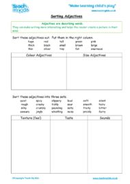 Worksheets for kids - sorting-adjectives