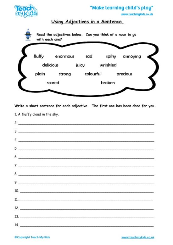 Worksheets for kids - using-adjectives-in-a-sentence