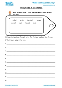 Worksheets for kids - using-verbs-in-a-sentence