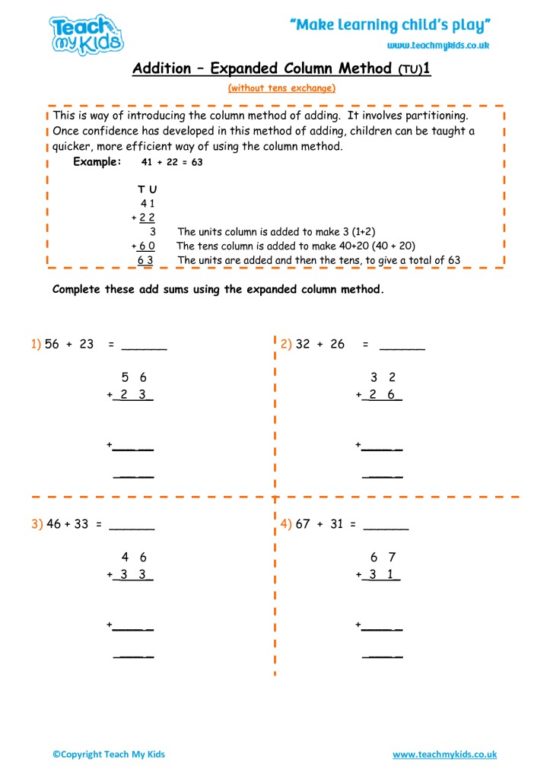 Worksheets for kids - addition-expanded-column-method-1