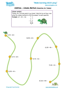 Worksheets for kids - addition_-_column_method,_hometime_for_tommy