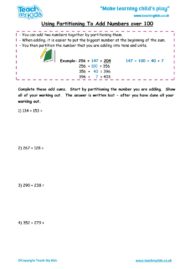 Worksheets for kids - using partitiong to add nos over 100