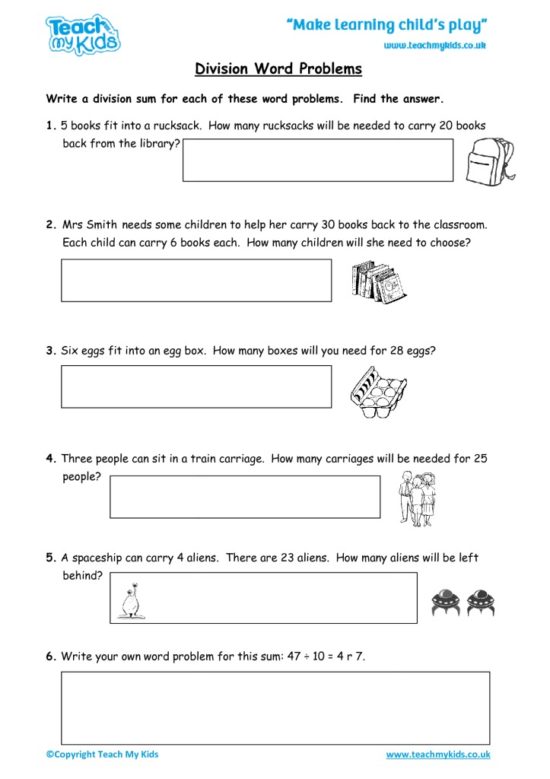Worksheets for kids - division-word-problems