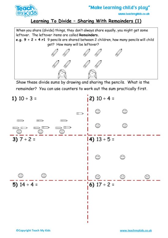 Worksheets for kids - learning-to-divide-sharing-with-remainders-1