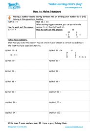 Worksheets for kids - halving-numbers