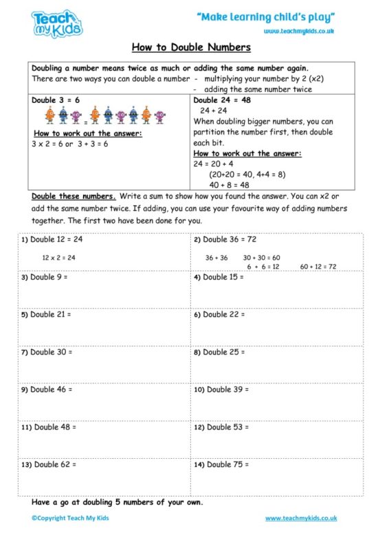 Worksheets for kids - how-to-double-numbers