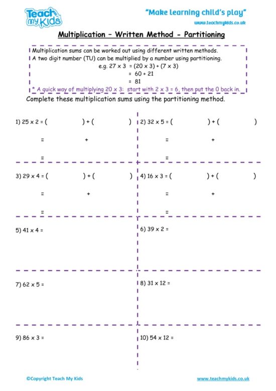 Worksheets for kids - multiplication-written-method-partitioning