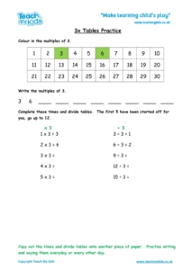 Worksheets for kids - x3-tables