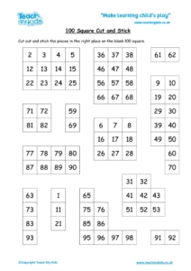 Worksheets for kids - 100 square, cut _ stick
