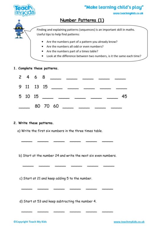 Worksheets for kids - number-patterns-1