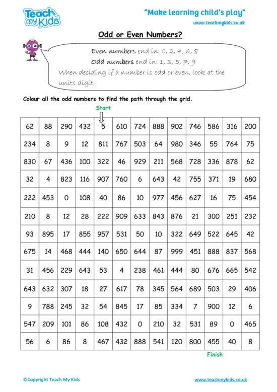 Worksheets for kids - odd-or-even-numbers
