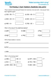 Worksheets for kids - partitioning-3-digit-nos-htu