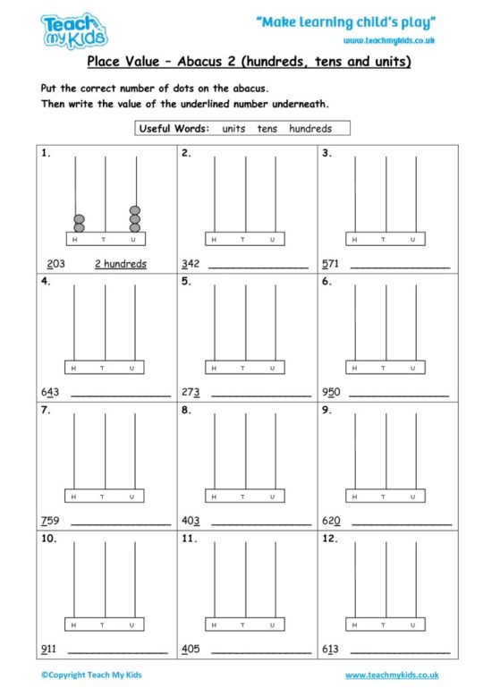 Worksheets for kids - place-value-abacus-2-hundreds-tens-and-units