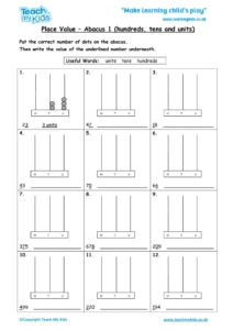 Worksheets for kids - place-value-abacus-hundreds-tens-and-units