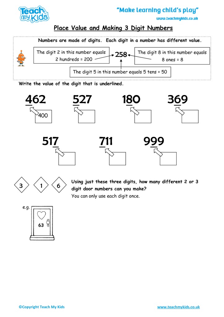 Adding 3 Digit Numbers With Place Value Worksheets