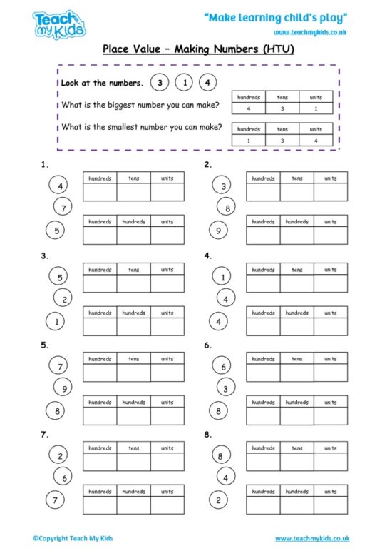 Worksheets for kids - place-value-making-numbers-htu