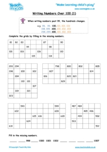 Worksheets for kids - writing-nos-over-100