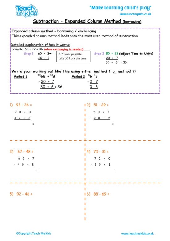 Worksheets for kids - subtraction_-expanded_column_method_borrowing