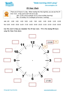 Worksheets for kids - 24 hour clock