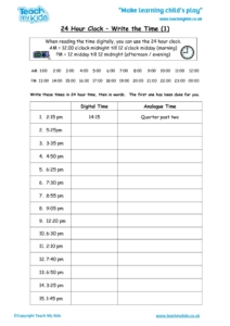 24 hour clock write the time 2 tmk education