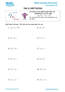 Worksheets for kids - How to add fractions