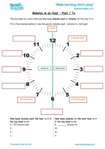 Worksheets for kids - minutes-in-an-hour-past-and-to