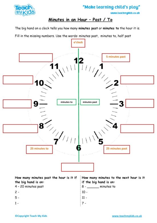Worksheets for kids - minutes-in-an-hour-past-and-to