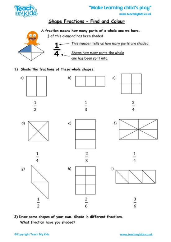 Worksheets for kids - shape_fractions_-_find_and_colour