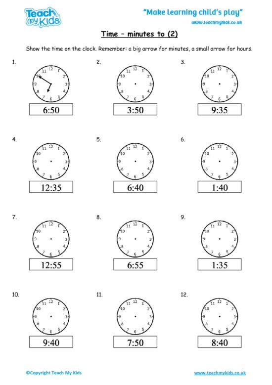 Worksheets for kids - time-minutes-to-2