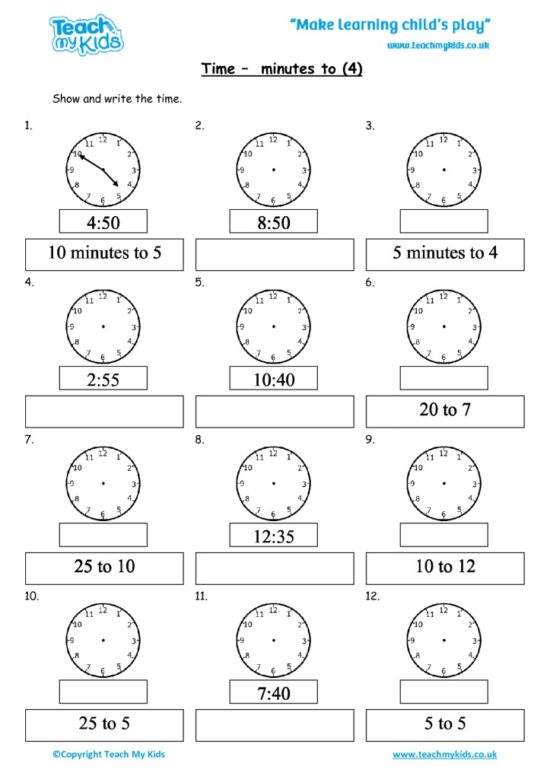 Worksheets for kids - time-minutes_to_4