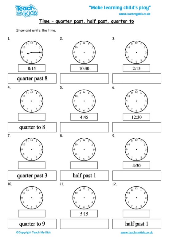 Clock Worksheet Quarter Past And Quarter To Clock Worksheets Quarter Past And Quarter To