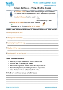 Worksheets for kids - Complex-sentences-Using-Adverbial-Clauses