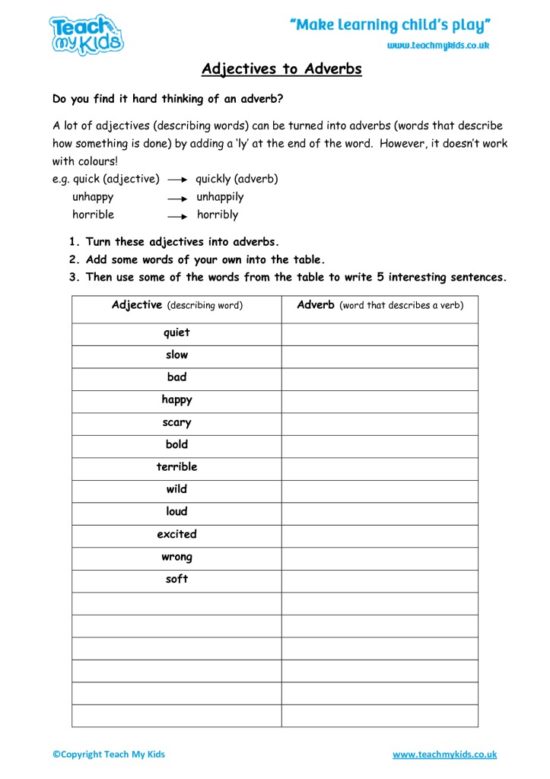 Worksheets for kids - adjectives-to-adverbs