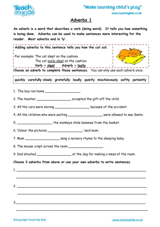 Worksheets for kids - adverbs