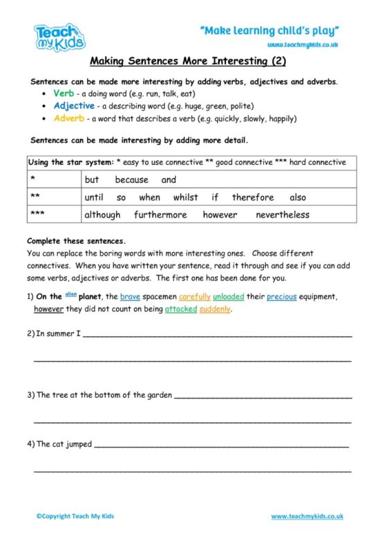 Worksheets for kids - making-sentences-more-interesting-2