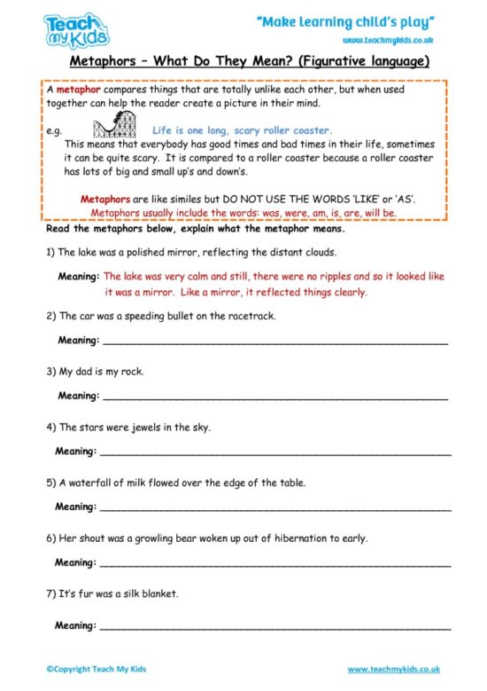 Worksheets for kids - metaphors-what-does-it-mean