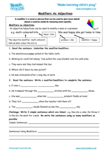 Worksheets for kids - modifiers_as_adjectives