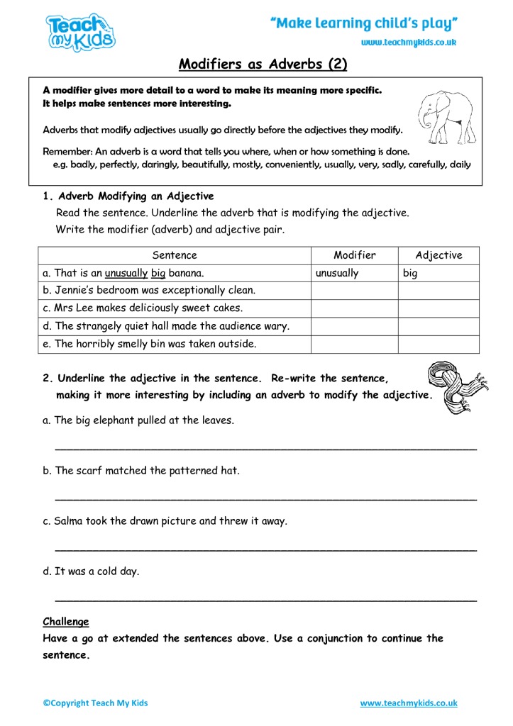 Modifiers Adjectives And Adverbs Worksheets
