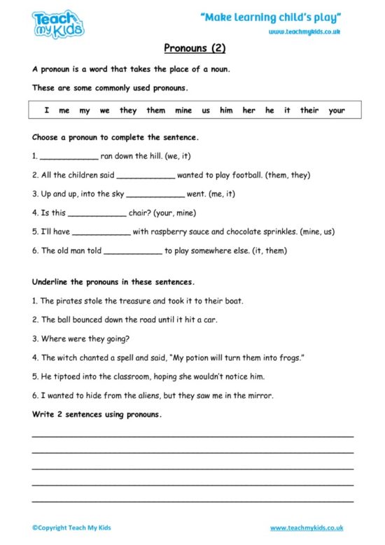 Worksheets for kids - pronouns-2