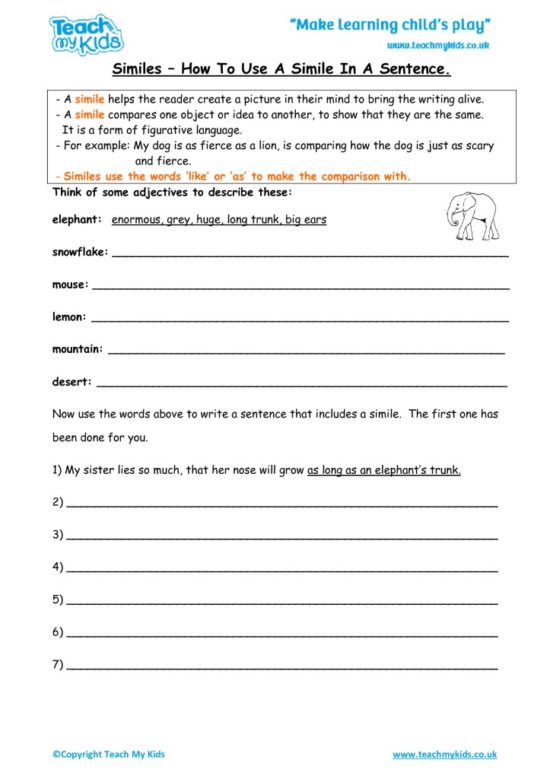 Worksheets for kids - similes-How-to-use-a-simile-in-a-sentence