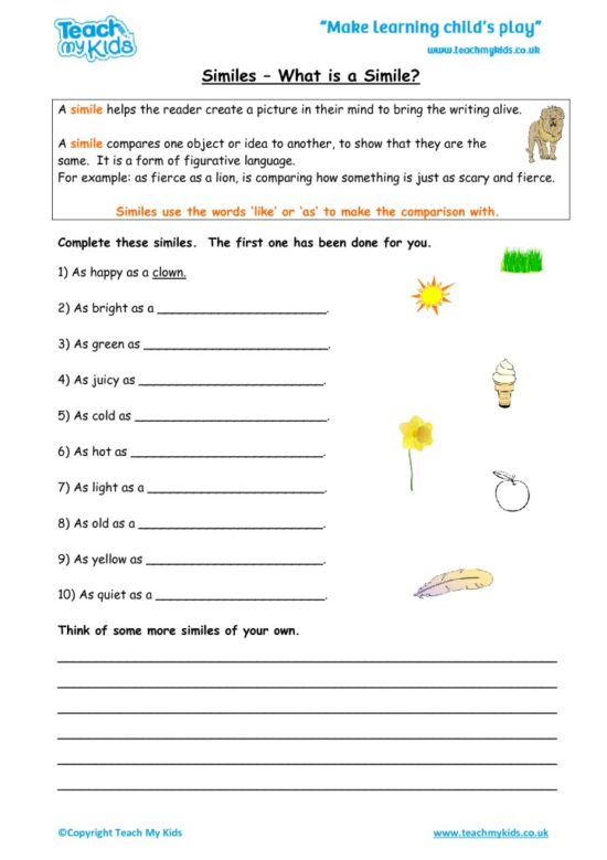 Worksheets for kids - similes-what-is-a-simile