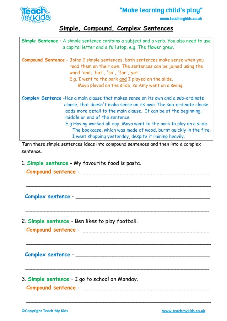 Writing Complex Sentences Worksheets 316