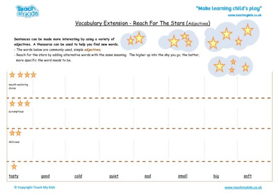 Worksheets for kids - vocab ext-reach for stars, adjectives