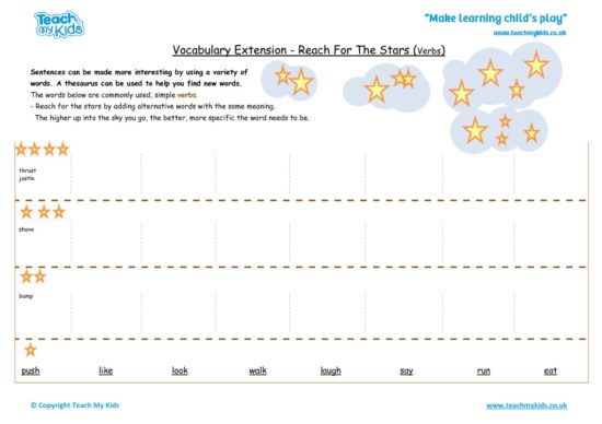 Worksheets for kids - vocab ext-reach for stars – verbs