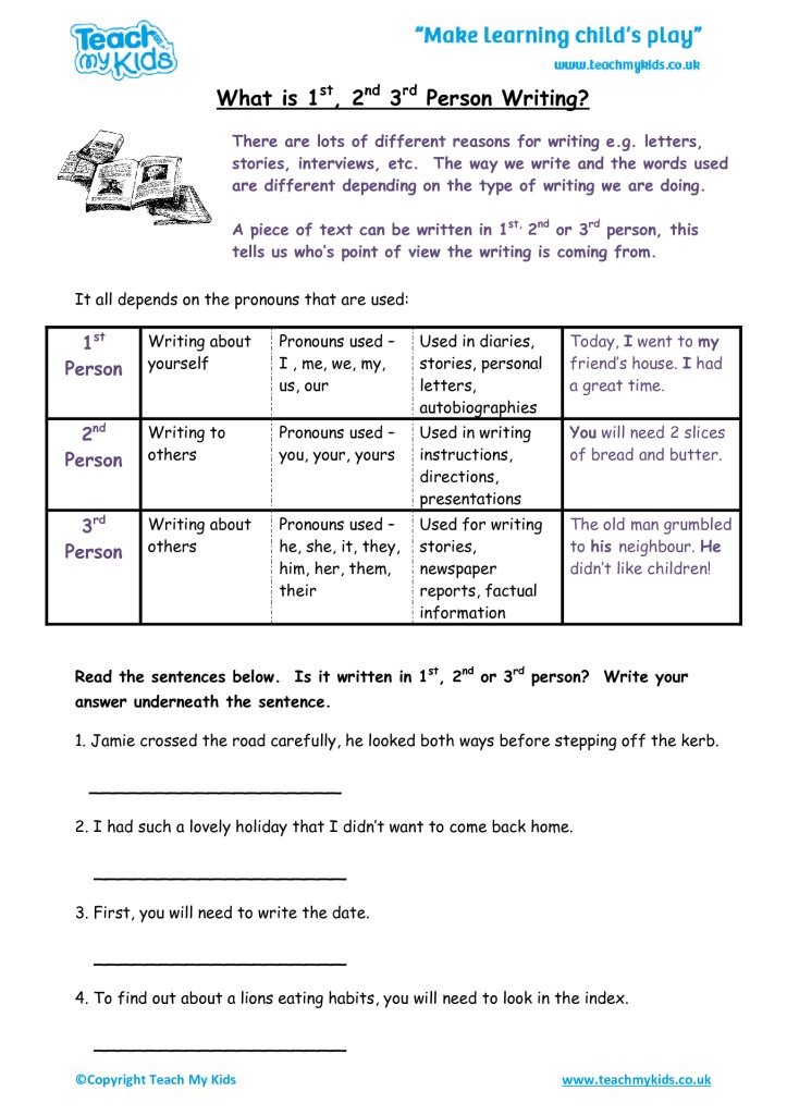 1st 2nd 3rd Person Point Of View Worksheets