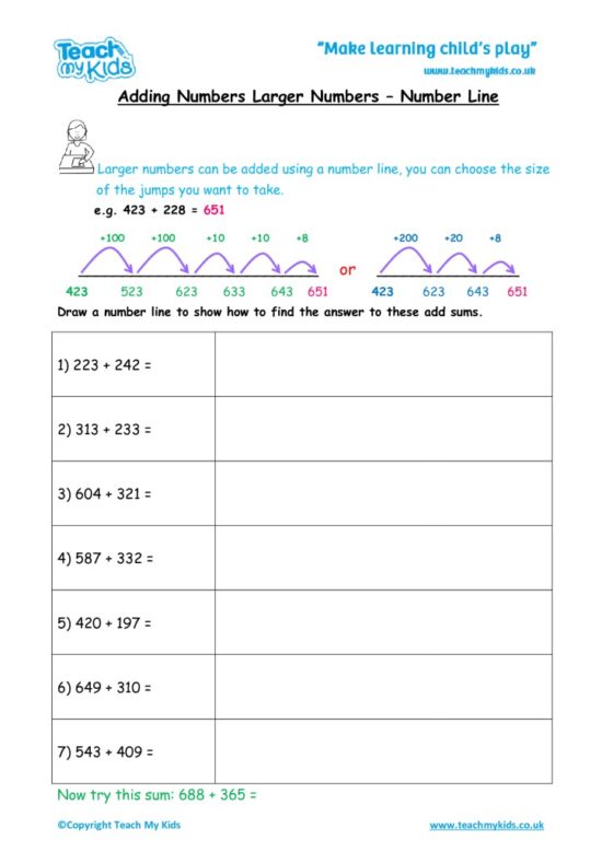 Worksheets for kids - adding-larger-numbers-number-line