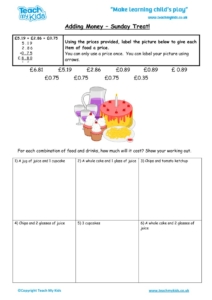 Worksheets for kids - adding_money_-_sunday_treat