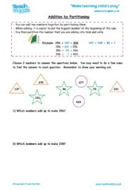 Worksheets for kids - addition by partitioning