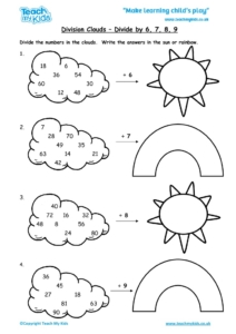 Worksheets for kids - division-clouds-divide-by-6789